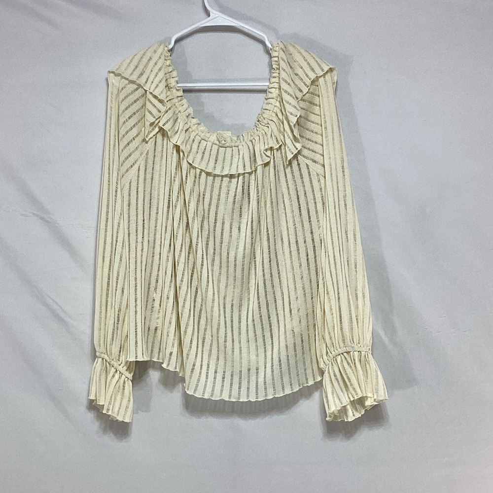 NWT Anthropologie XL Cream Ruffle Blouse - Picture 4 of 10